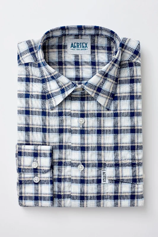 Aertex - Glastonbury Long Sleeved Shirt - Blue Print Jacquard Patchwork