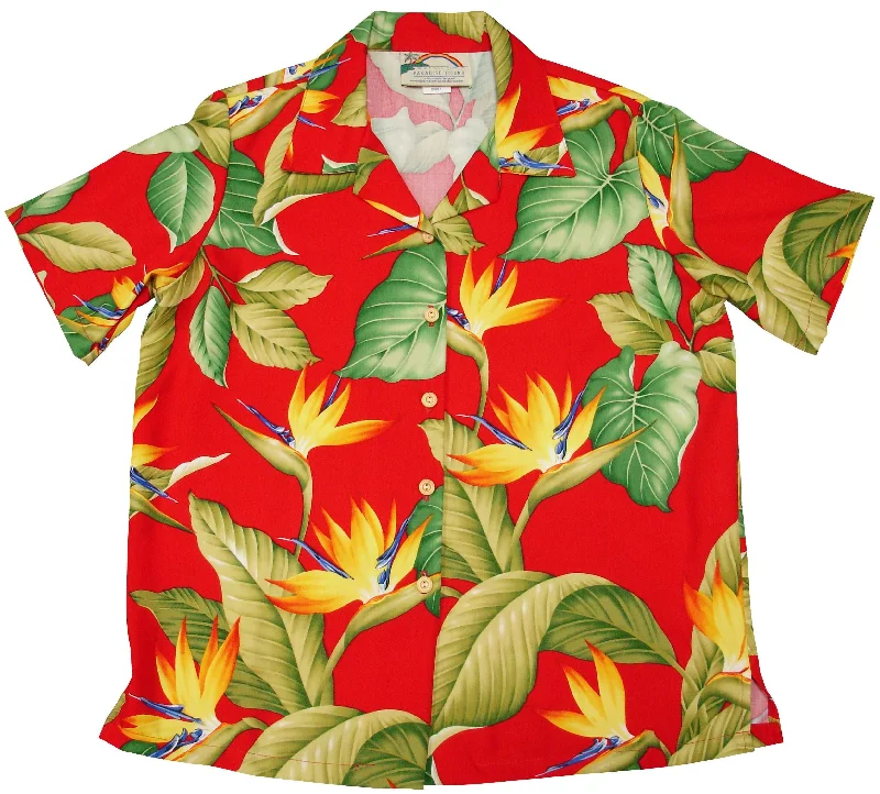 Airbrush Bird of Paradise II Women's Hawaiian Camp Shirt Boxy Fit Fitted Loose