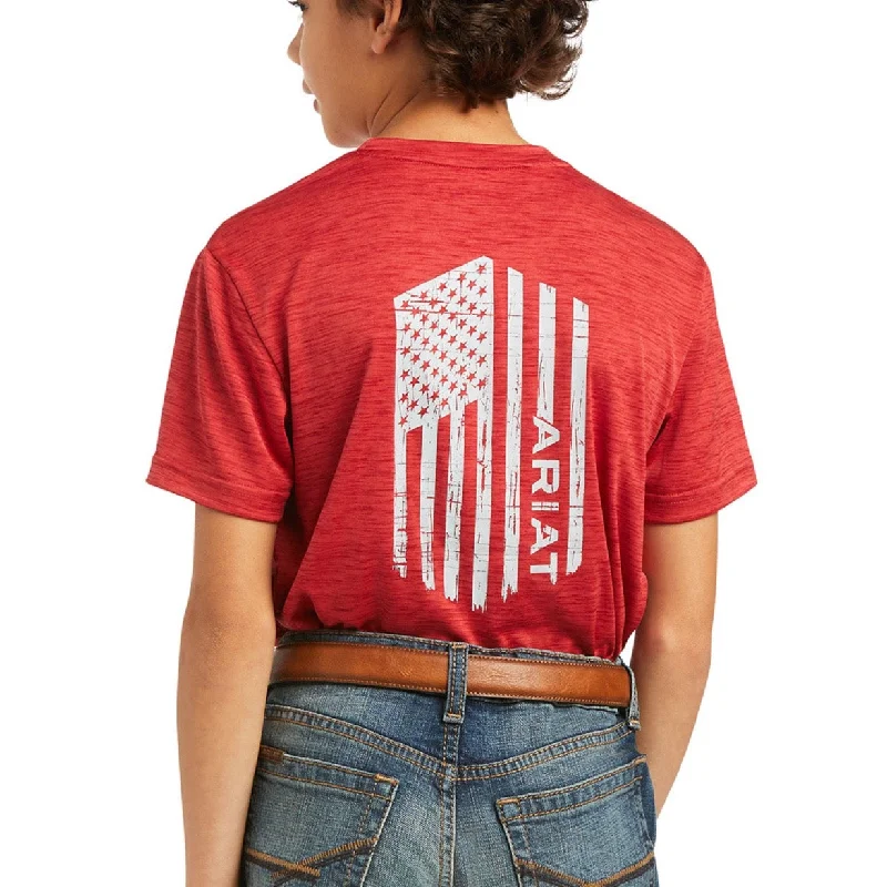 Ariat Boy's Charger Vertical Flag Red Short Sleeve T-Shirt 10039583 Cozy Warm Stylish