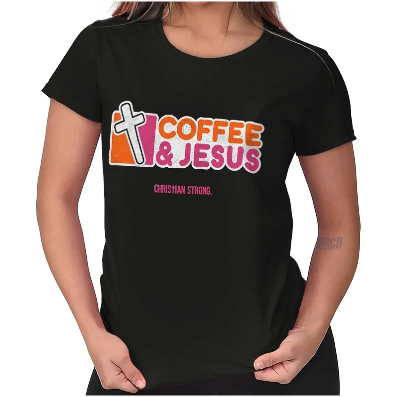 Coffee And Jesus Donuts Ladies T Shirt Hooded Caped Shawl Collar