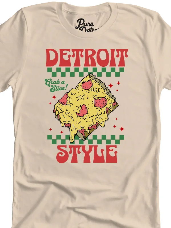 Detroit Style Pizza - Grab a Slice! - Premium Unisex T-shirt - Soft Cream Notch Collar Peter Pan Collar Cowl Neck