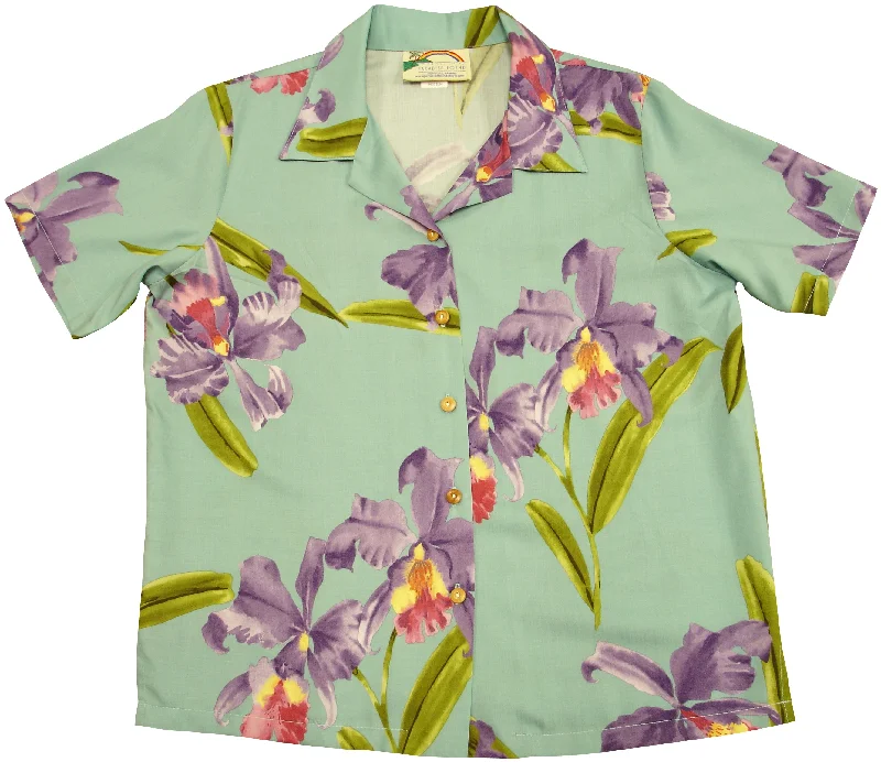 Double Orchid Women's Hawaiian Camp Shirt Hooded Caped Shawl Collar