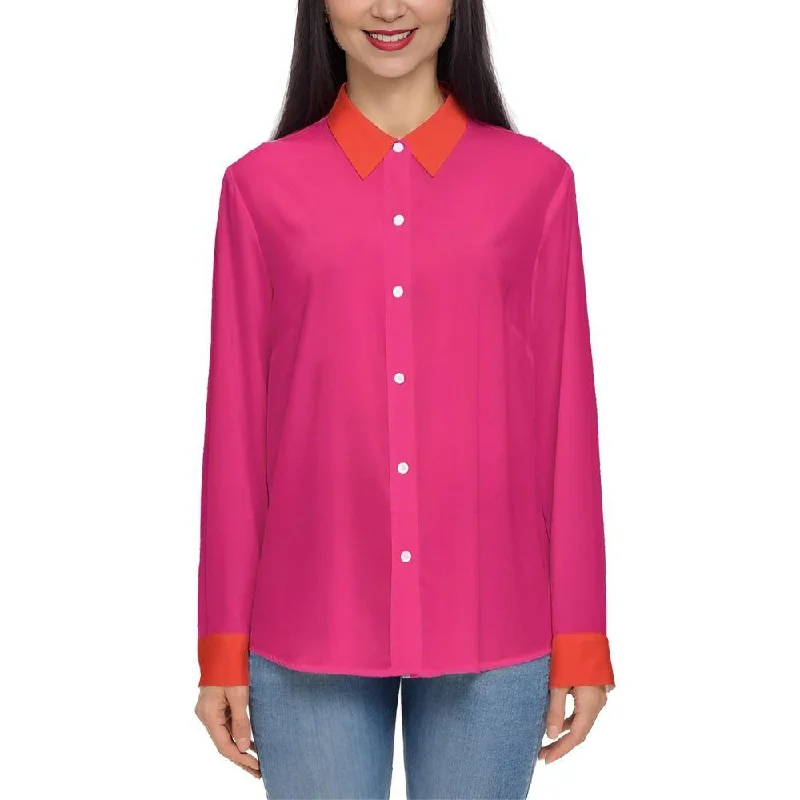 Munich Cerise Red Long Sleeve Button Up Shirt - Airline Series Asymmetrical Pockets Print Munich Cerise Red Long Sleeve Button Up Shirt - Airline Series Asymmetrical Pockets Print