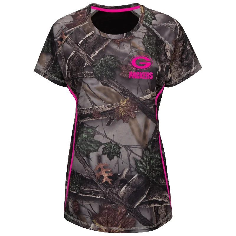 Green Bay Packers The Woods Women's Camo Tee Welt Pockets Slit Pockets