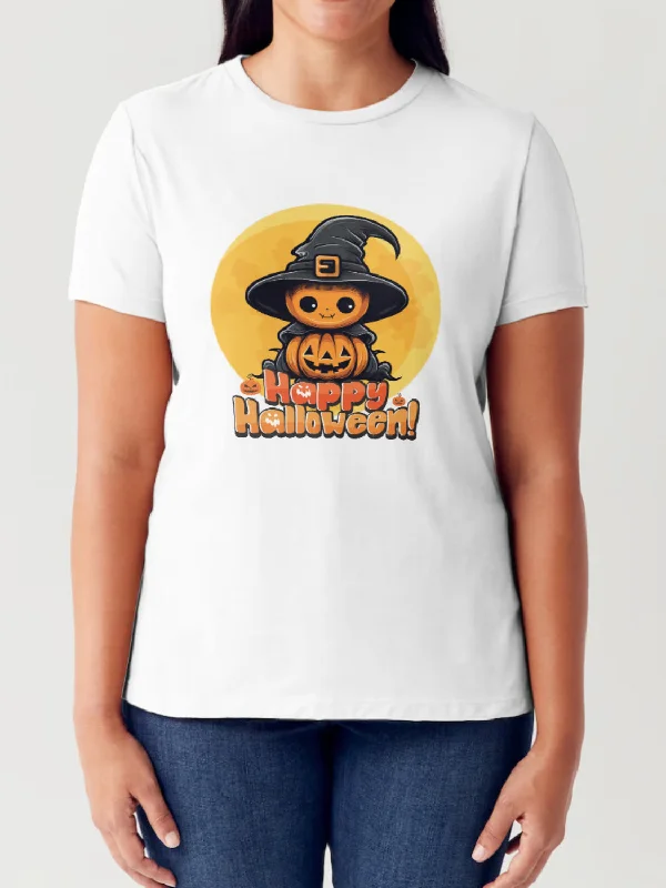 HAPPY HALLOWEEN Short Sleeve Tubular T-Shirt Chenille Fabric Brocade Fabric Lace Fabric