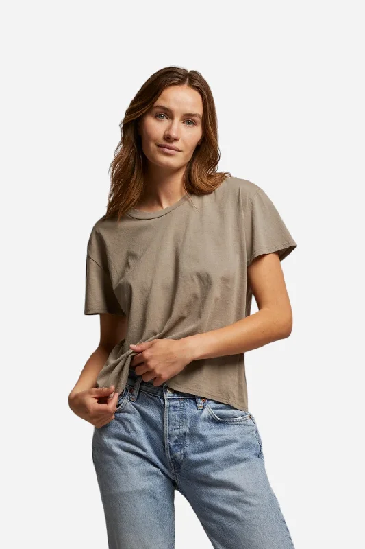Perfect White Tee Harley Cotton Boxy Crew in Mushroom Front Pockets Side Pockets Patch Pockets