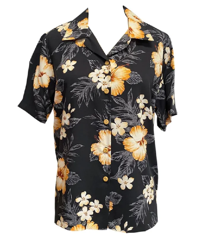 Hibiscus Garden Women's Hawaiian Camp Shirt Chenille Blend Fleece Blend Nylon Blend