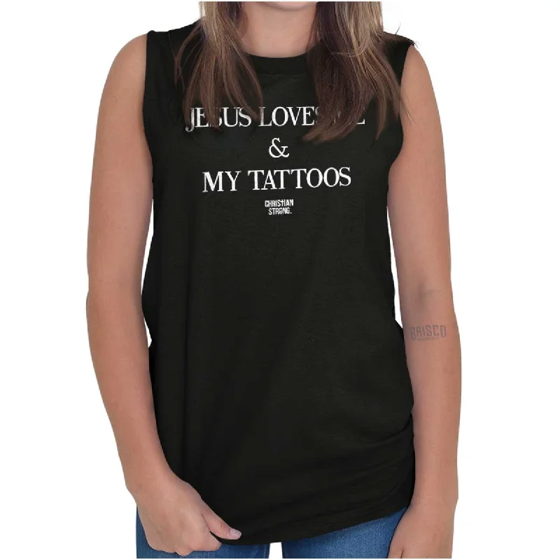 Jesus Loves My Tattoos Sleeveless T-Shirt Knit Fabric Woven Fabric Fleece Fabric
