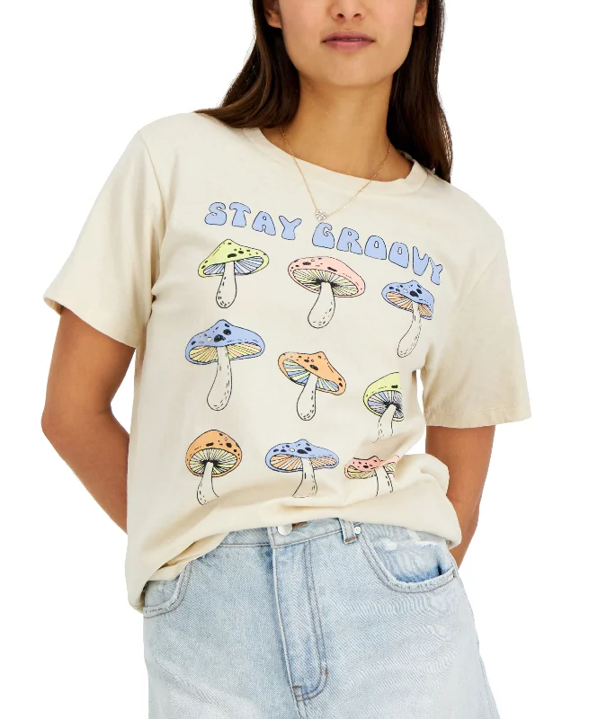 Juniors' Cotton Mushroom-Print T-Shirt Elegant Classic Vintage