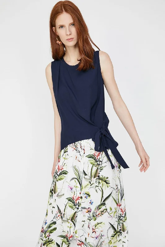 Women Navy Blue Shirt Front Pockets Side Pockets Patch Pockets