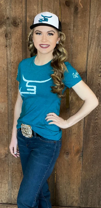 Ladies Teal Tee Front Pockets Side Pockets Patch Pockets