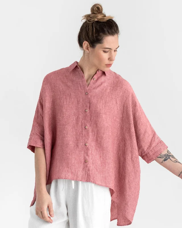 Lightweight linen shirt HANA in Cranberry Mesh Blend Leather Blend Suede Blend