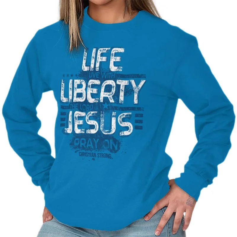 Live Liberty Long Sleeve T Shirt Collared T-Shirt Boat Neck A-Line