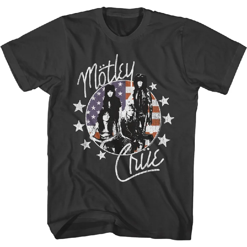 MOTLEY CRUE Eye-Catching T-Shirt, American Flag And Stars Elegant Classic Vintage