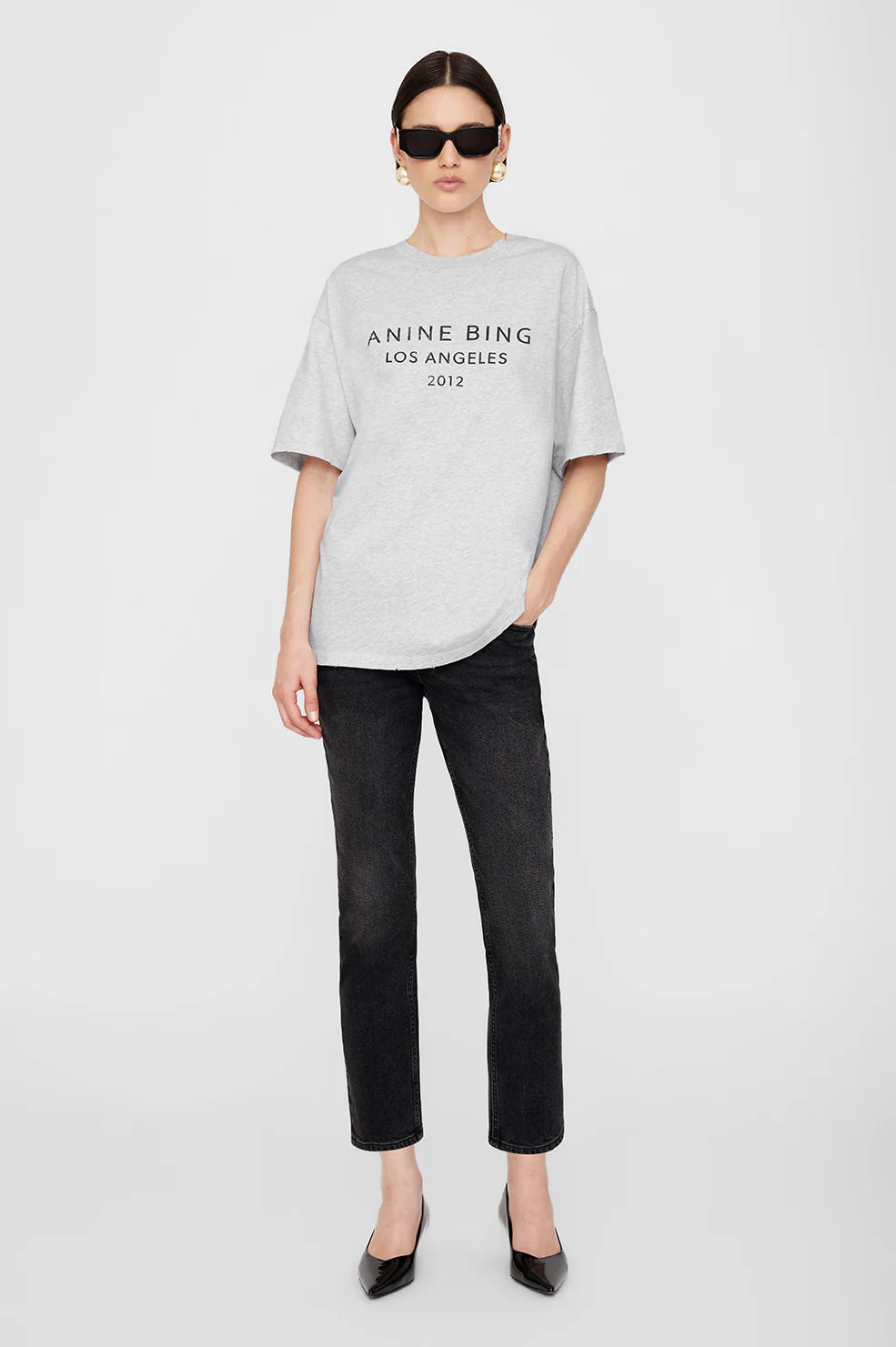 Myers Anine Bing Tee - Heather Grey Beaded Sequined Faux Fur