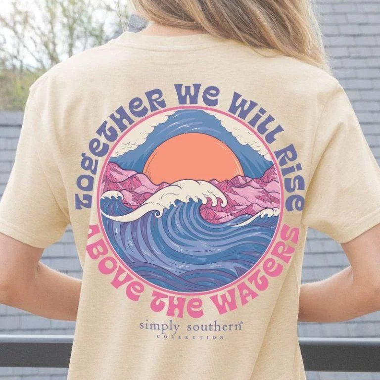 Simply Southern Women’s “Together We Will Rise Above” T-Shirt Hurricane Helence Relief Beaded Sequined Faux Fur Simply Southern Women’s “Together We Will Rise Above” T-Shirt Hurricane Helence Relief Beaded Sequined Faux Fur