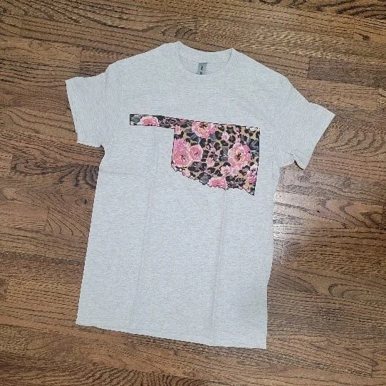 Oklahoma Flower Map Tee Chenille Blend Fleece Blend Nylon Blend
