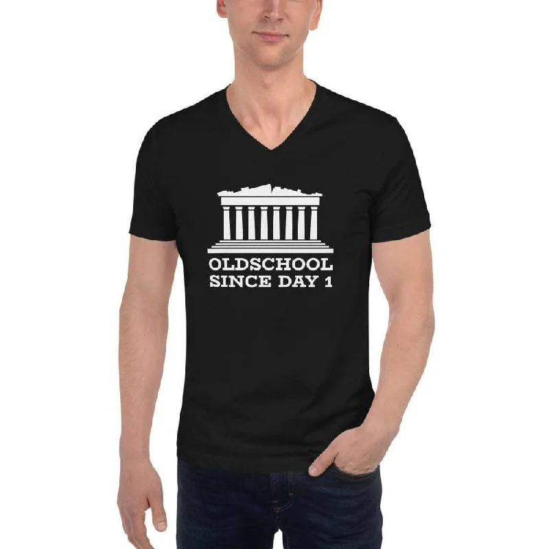 Oldschool Since Day 1 - Unisex V-Neck T-Shirt Ribbed T-Shirt High Neck Heavyweight