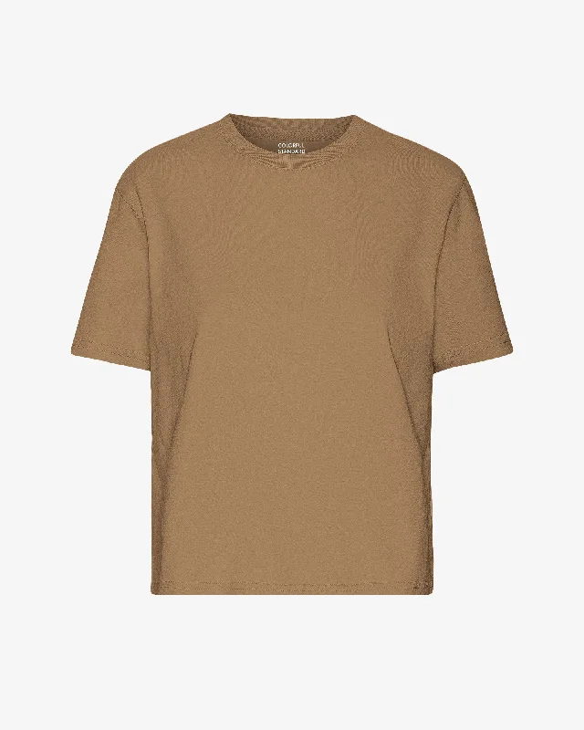 Organic Boxy Crop Tee - Sahara Camel Polka Dot Checkered Tartan