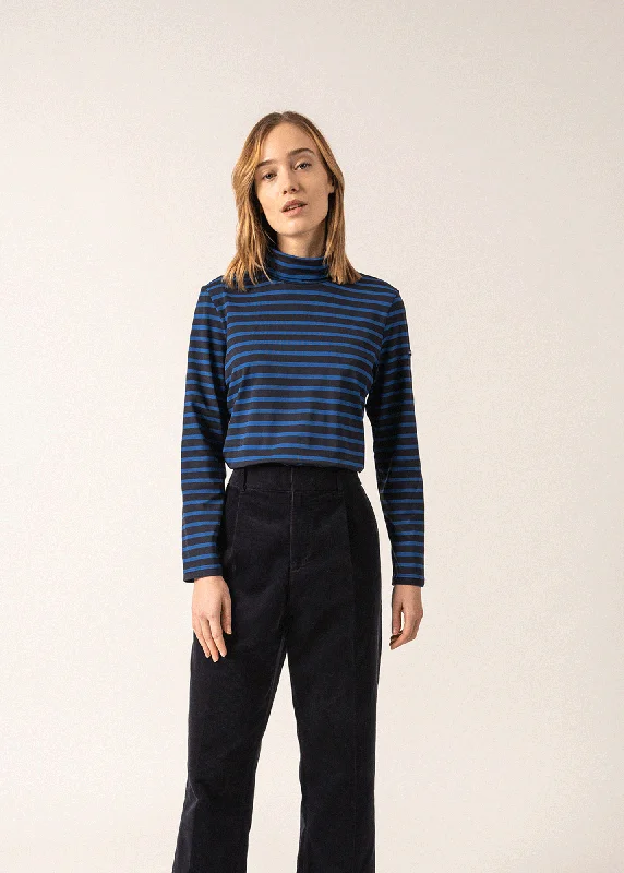 OURAL - Turtleneck Striped Shirt for Women | Stretch Fabric | Women Fit (NAVY / ROYAL BLUE) Chenille Brocade Lace
