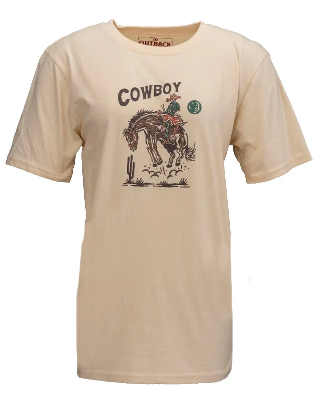 Danielle Comfy Graphic Tee - Tan Basic T-Shirt Crew Neck Short Sleeve