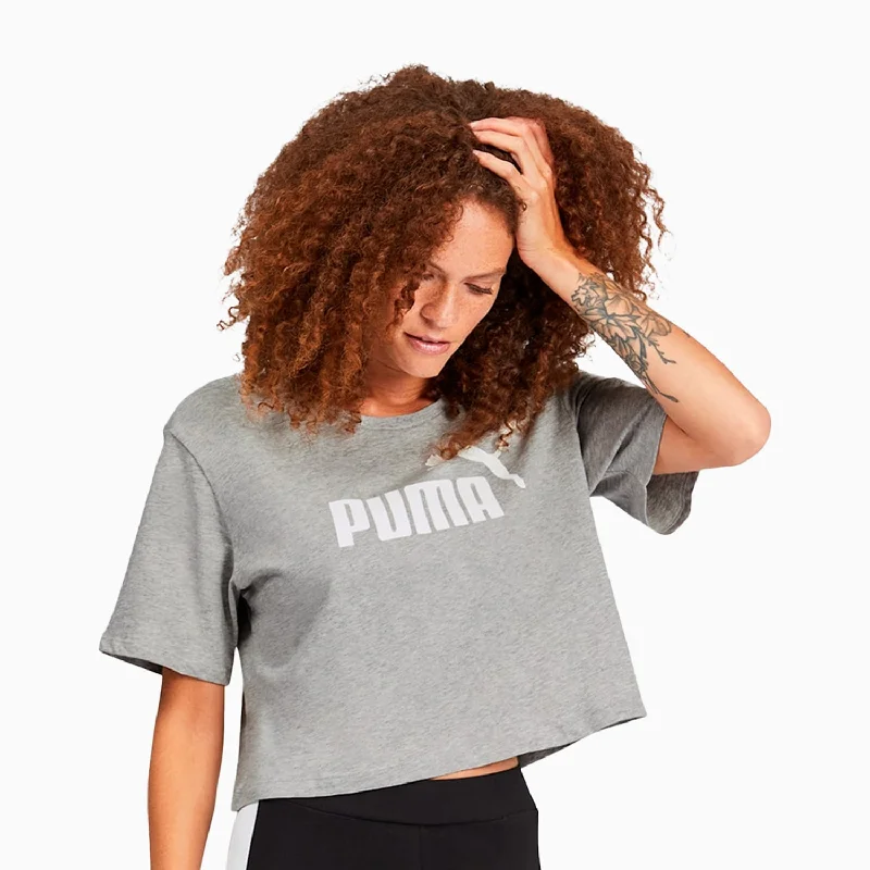 Women's Essentials Cropped Logo T Shirt Striped Floral Plaid