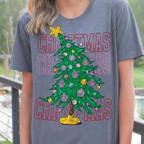 Simply Southern Women’s Christmas Tree Short Sleeve T-Shirt Cashmere Blend Cotton Blend Poly Blend