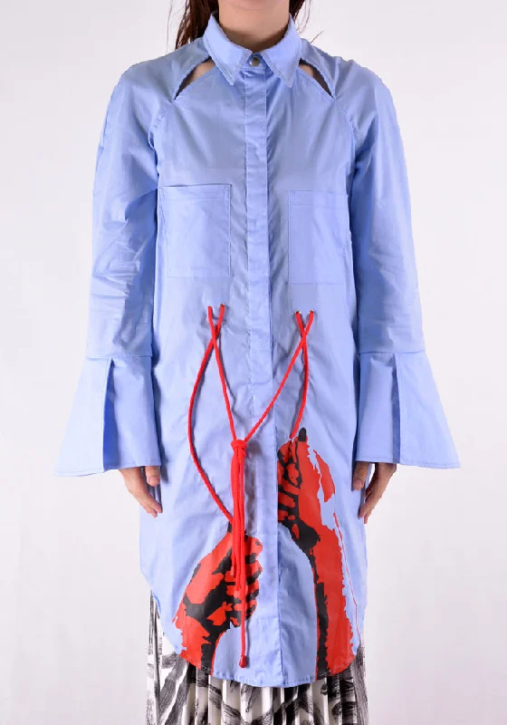 THEBE MAGUGU TM SS20-00004 WOMANDLA LONG SHIRT POWDER BLUE Striped Floral Plaid