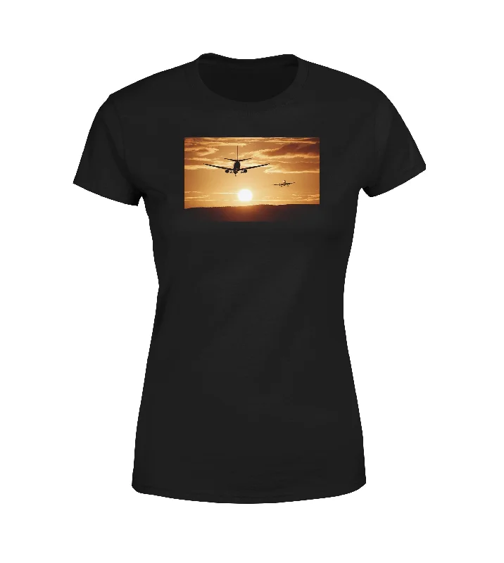 Two Aeroplanes During Sunset Designed Women T-Shirts Chenille Blend Fleece Blend Nylon Blend