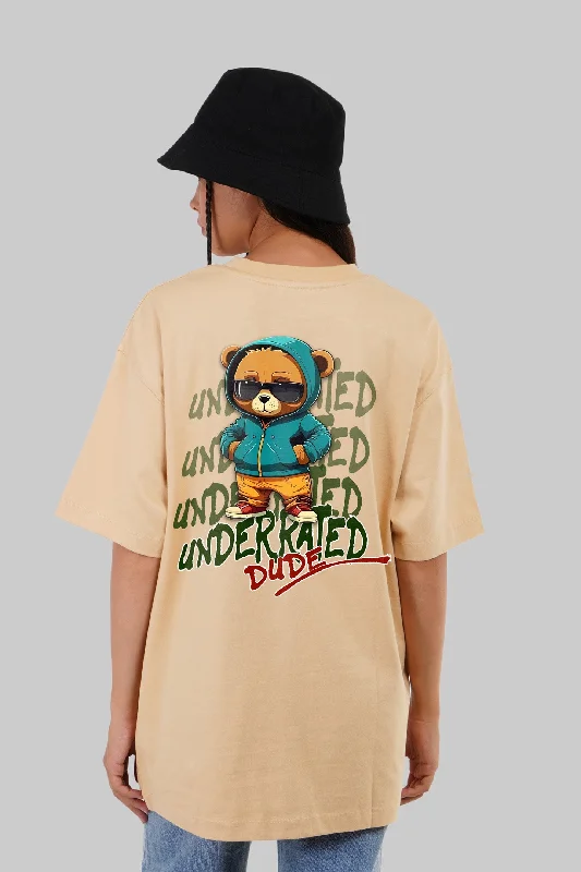 Underrated Dude Beige Oversized Fit T-Shirt Women Knit Fabric Woven Fabric Fleece Fabric