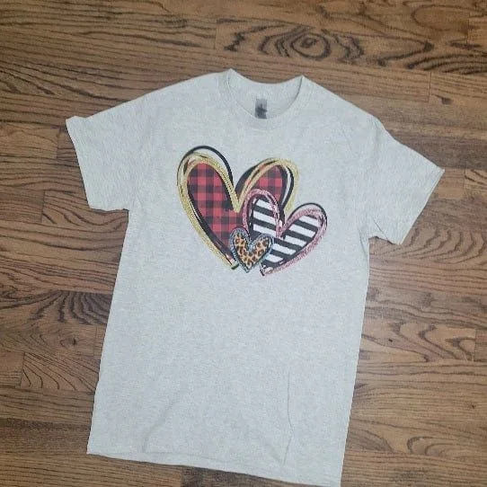 Valentine's 3 hearts tee Machine Wash Dry Clean Hand Wash