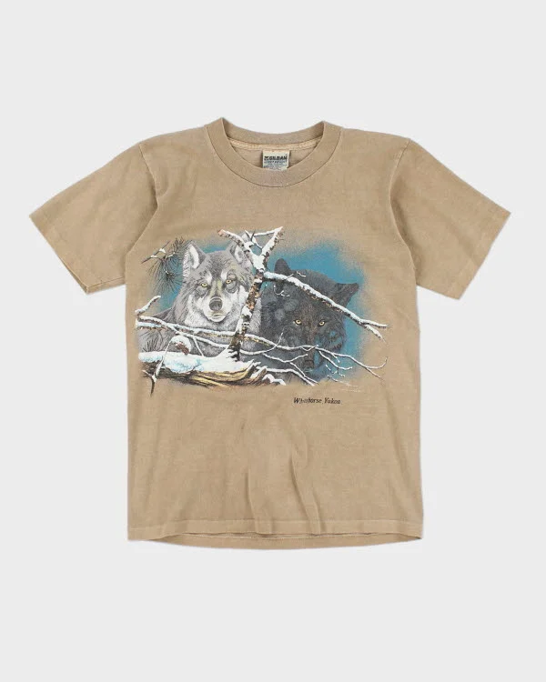 Vintage 90's Single Stitch Wolf T-Shirt - S Graphic T-Shirt Round Neck Polyester