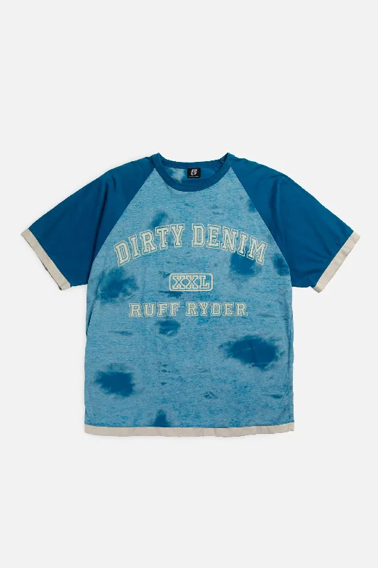 Vintage Ruff Ryders Dirty Denim Tee - M Ribbed Striped Patterned