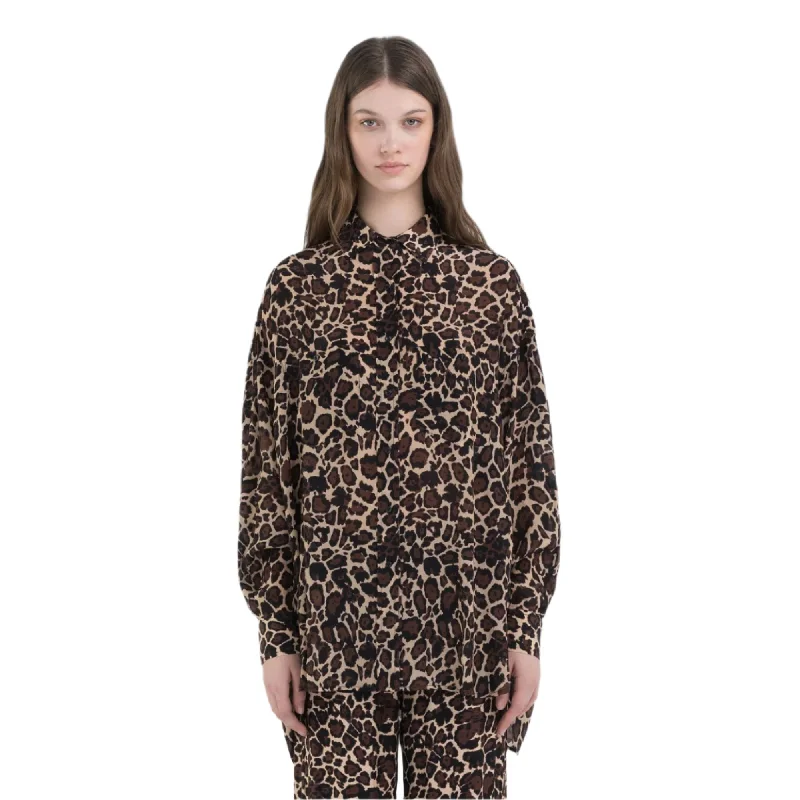 Replay Women's Long Dappled Shirt Real Fur Shearling Chenille