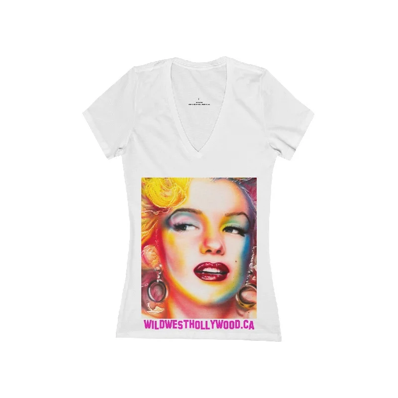 WILDWESTHOLLYWOOD MONROE Women's Jersey Short Sleeve Deep V-Neck Tee Fashionable Trendy Casual
