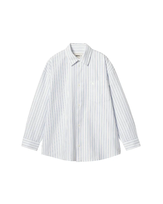 Women's L/S Dowlen Shirt - Dowlen Stripe / White / White Print Jacquard Patchwork