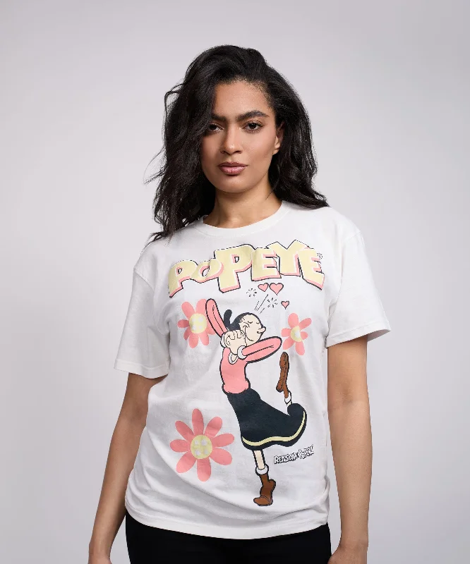 Womens Popeye Olive Oyl Short Sleeve Tee - White Cashmere Blend Cotton Blend Poly Blend