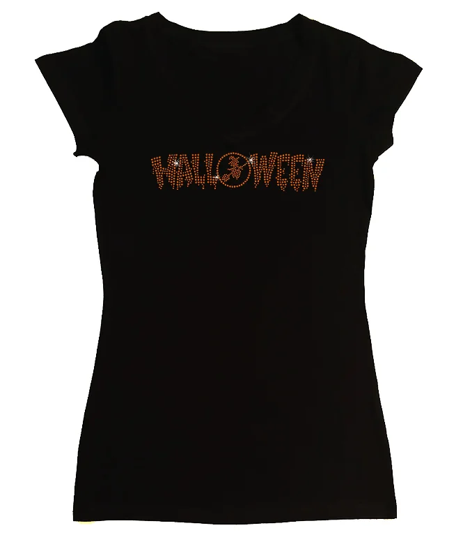 Women's Rhinestone Fitted Tight Snug Shirt Halloween with Witch - Halloween Shirt, Halloween Party, Witch Shirt Graphic T-Shirt Round Neck Polyester
