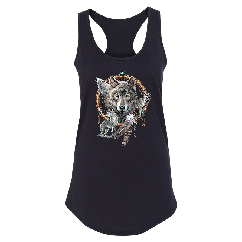 Zexpa Apparel™ Dreamcatcher Wovles Howling Tattoo Women's Racerback Souvenir Shirt Mesh Fabric Canvas Fabric Denim Fabric Zexpa Apparel™ Dreamcatcher Wovles Howling Tattoo Women's Racerback Souvenir Shirt Mesh Fabric Canvas Fabric Denim Fabric