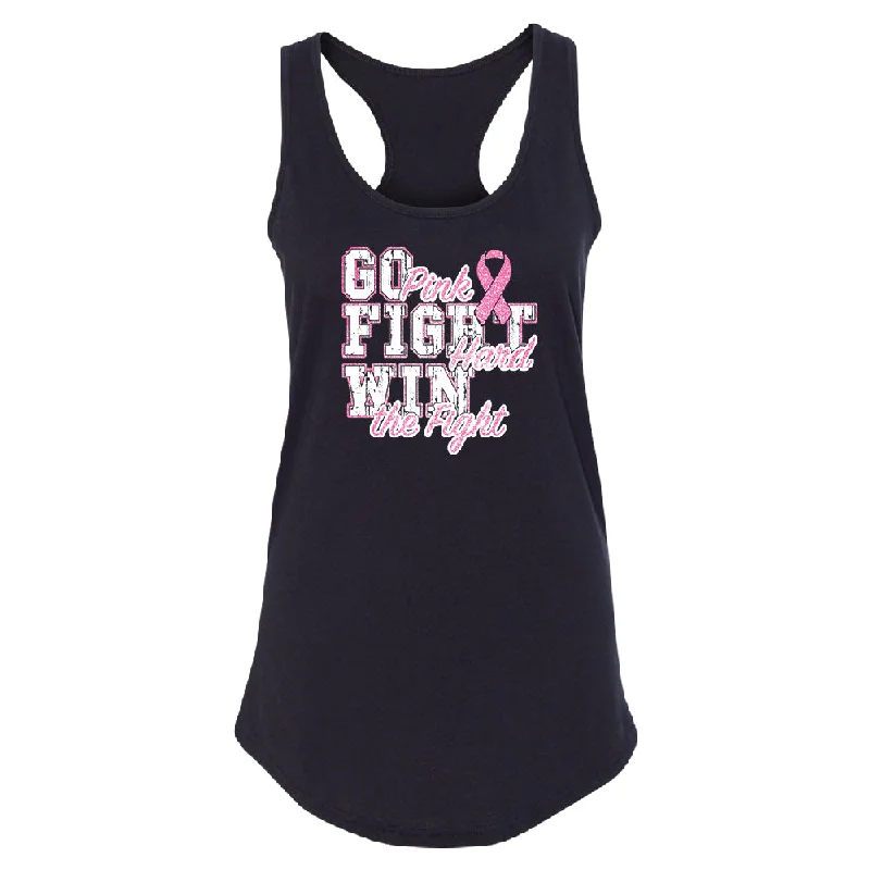 Zexpa Apparel™ Fight Hard Win The Fight Women's Racerback Breast Cancer Awareness Shirt Hooded Caped Shawl Collar