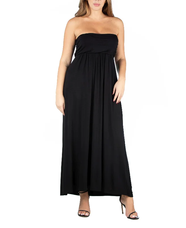 24seven Comfort Apparel Plus Size Strapless Maxi Dress Comfortable Maxi Dress with Belt 24seven Comfort Apparel Plus Size Strapless Maxi Dress Comfortable Maxi Dress with Belt