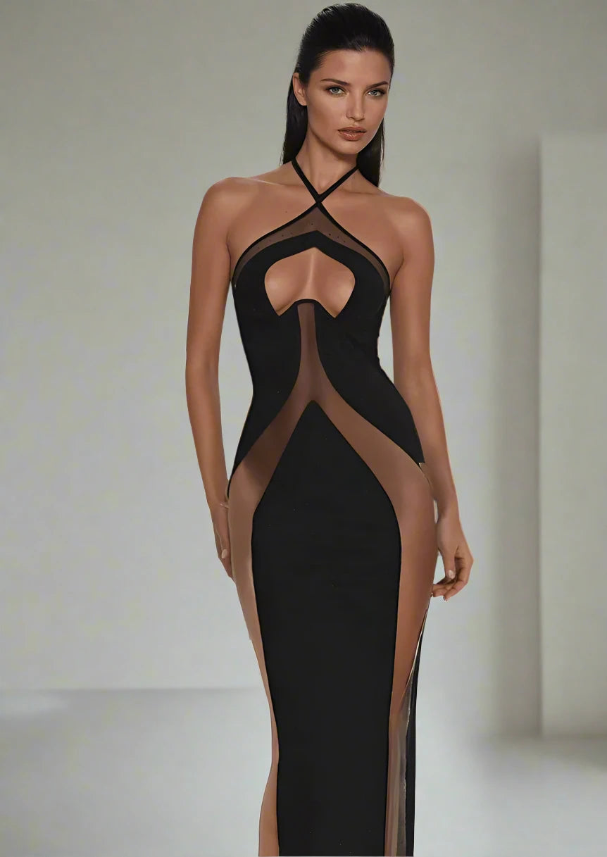 A&A Casablanca Hollow Out Mesh Bodycon Maxi Dress Cozy Wrap Maxi Dress