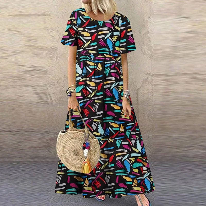 Abstract Short Sleeve Maxi Dress Elegant Lace Maxi Dress