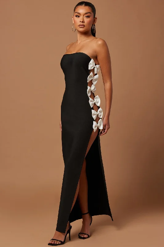 Alice Bow Maxi Dress - Black/White Elegant Boho Maxi Dress