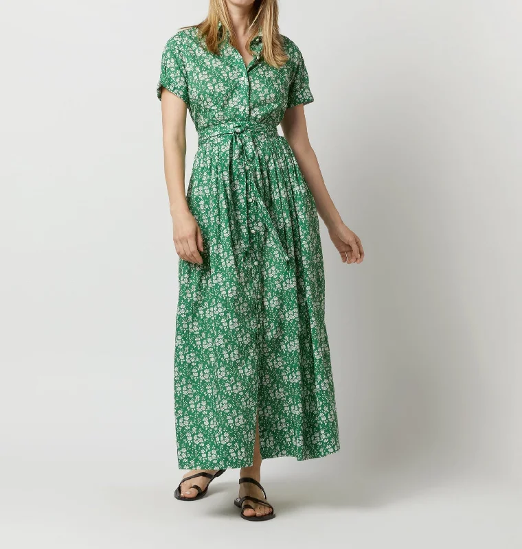 Short-Sleeved Classic Shirtwaist Maxi Dress Trendy Ruffled Maxi Dress