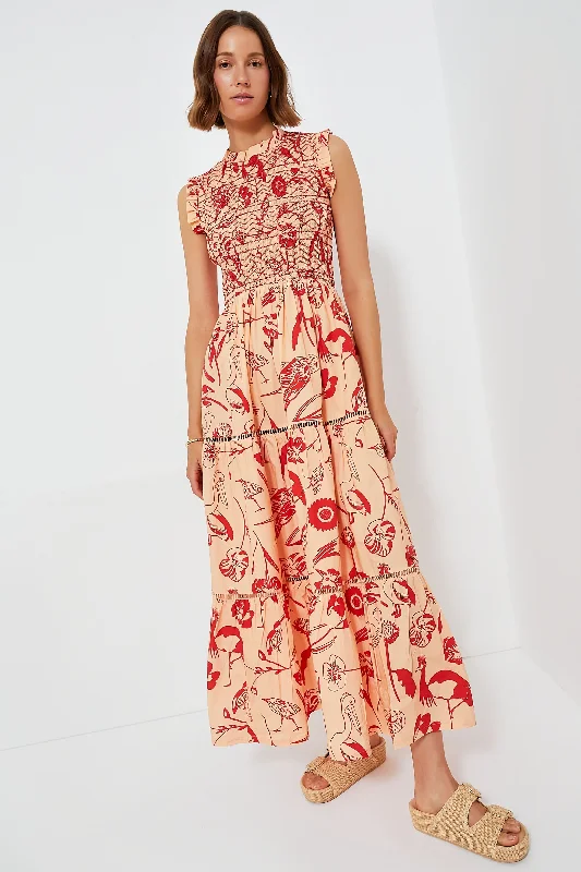 Audubon Red Sleeveless Smocked Maxi Dress Trendy Short Sleeve Maxi Dress
