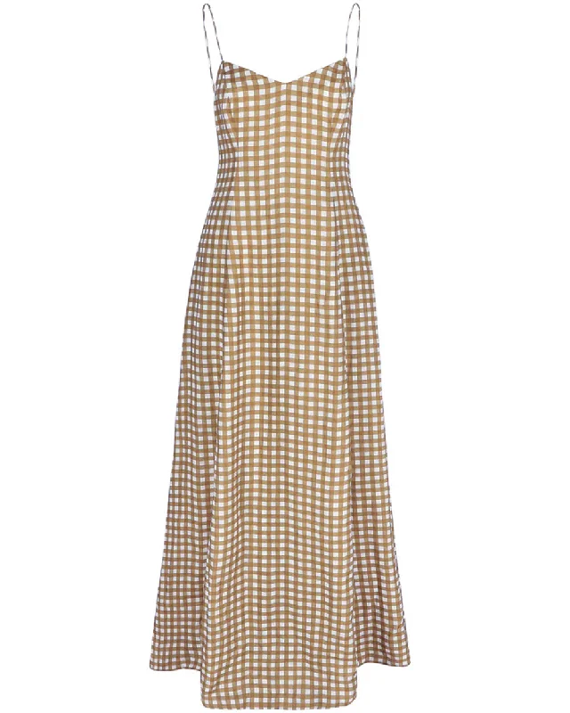 Caramel Gingham Aira Maxi Dress Comfortable Maxi Dress with Slits