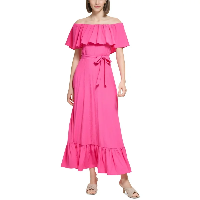 Womens Crinkled Long Maxi Dress Trendy Ruffled Maxi Dress