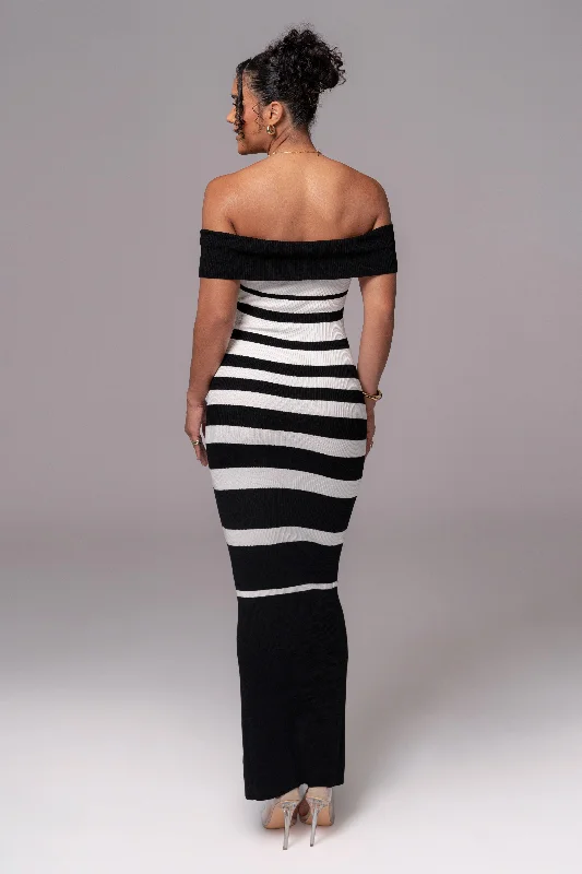 Black/Ivory Striped Custom  Maxi Dress Classic Solid Maxi Dress