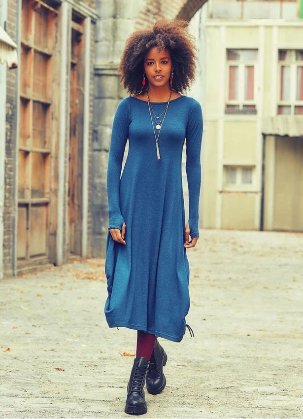 Boat Neckline Side String Detail Long Sleeve Blue Maxi Dress Chic Summer Floral Maxi Dress Boat Neckline Side String Detail Long Sleeve Blue Maxi Dress Chic Summer Floral Maxi Dress